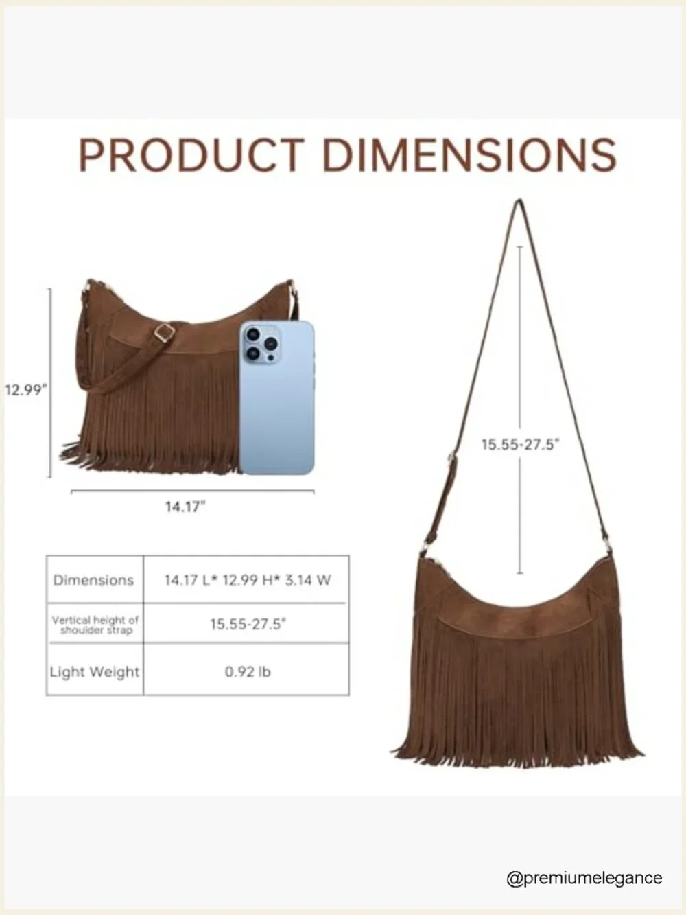 Vintage Suede Tassel Hobo Bag Crossbody Shoulder Purse Boho